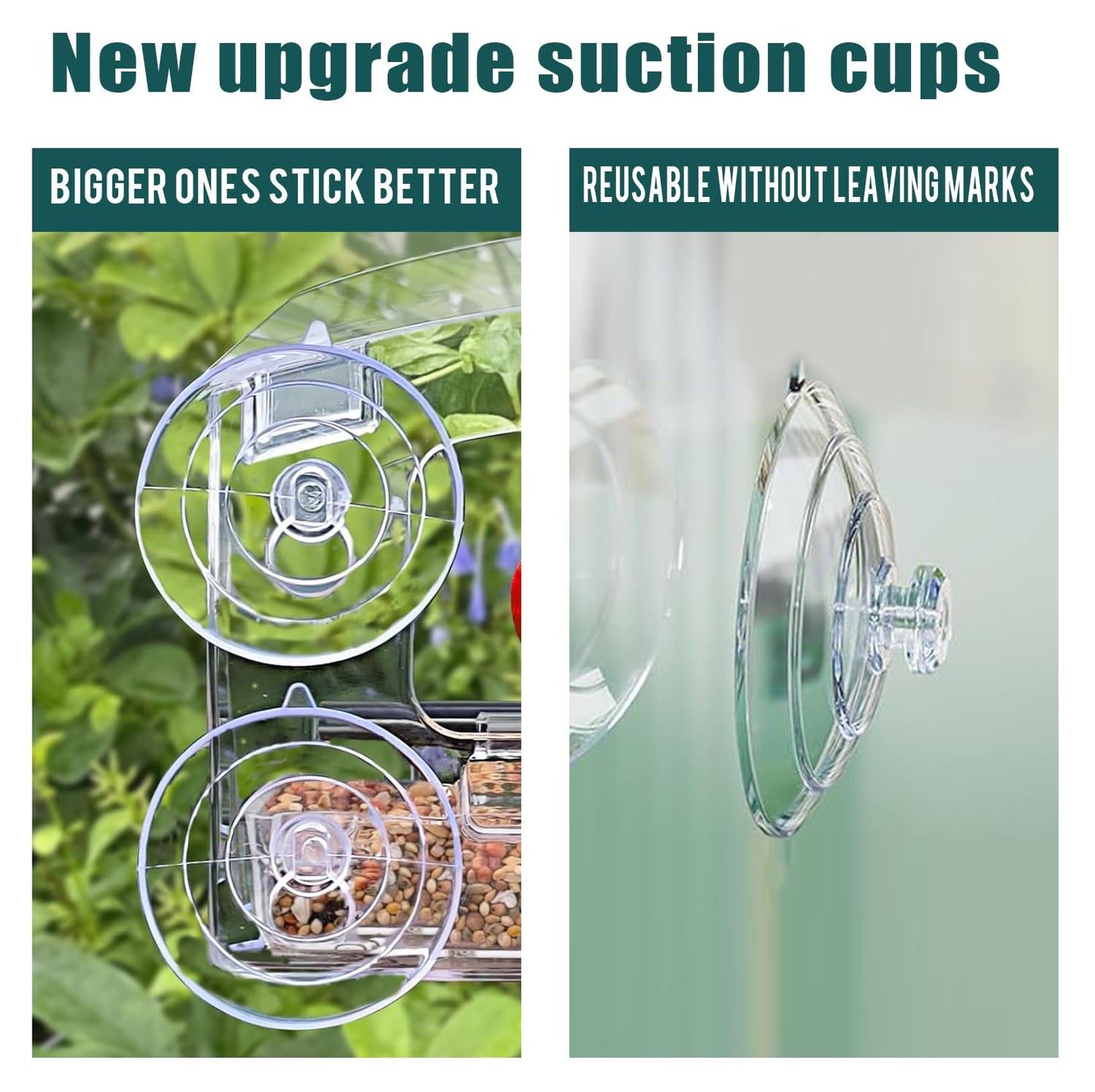 WLLKOO Window Bird Feeder 2 Pack with Strong Suction Cups, Clear Bird feeders for Viewing, Bird Feeders for Outdoors Outside with Drain Holes