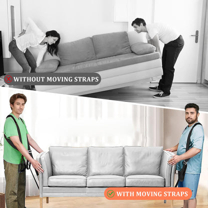 KVI Moving Straps Lifting Heavy Duty, 2-Person Shoulder Moving-Lifting Adjustable Length System for Furniture Appliances Mattresses Heavy Objects Black