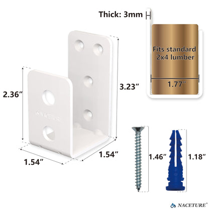 4 Pack Door Barricade Brackets – Heavy Duty 2x4 U Bracket Door Brace Reinforcement Plates with Screws, Wall Mount Security Bar Holder for Front Door Safety, Anti-Rust Steel, Easy Install