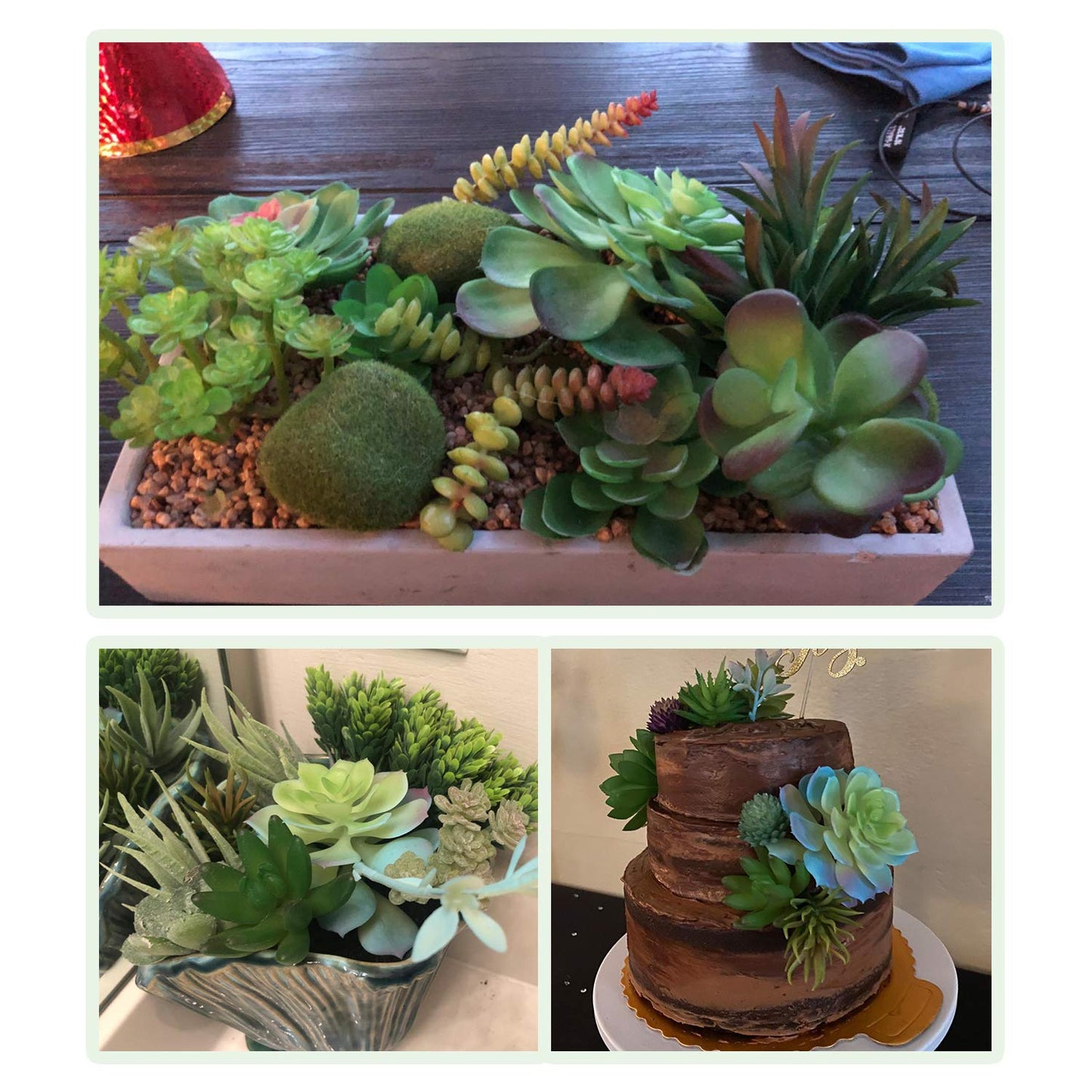 Airbin Pack of 17 Artificial Succulents Succulent Faux Succulent Floral Arrangement Picks Hanging String of Pearls Plant Three Dimensional Decoration Combination Flocking Realistic Succulents Plants