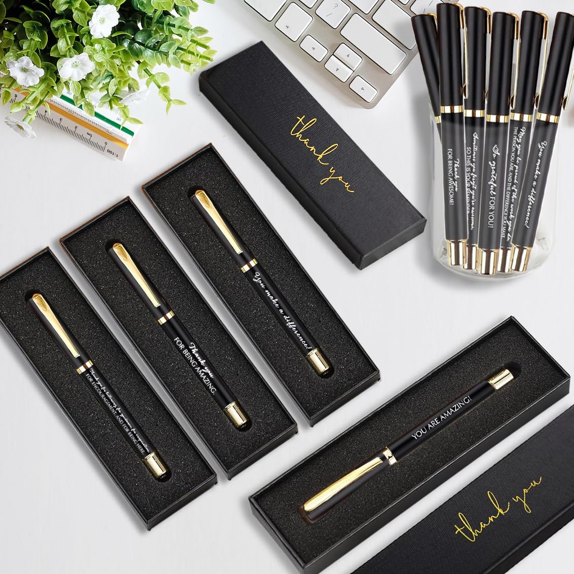 10 Sets Inspirational Thank You Gifts Employee Appreciation Ballpoint Pens with Gift Boxes Motivational Quote Pen Bulk Gifts for Teacher Staff Coworkers Student School Graduation(Black)