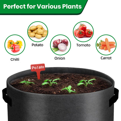 6 Pack Grow Bags, 10 Gallon Potato Growing Bags Breathable Fabric Vegetable Planter Bag with Flap and Handles Large Garden Pots Potato Growing Containers for Vegetables, Fruits and More, Black