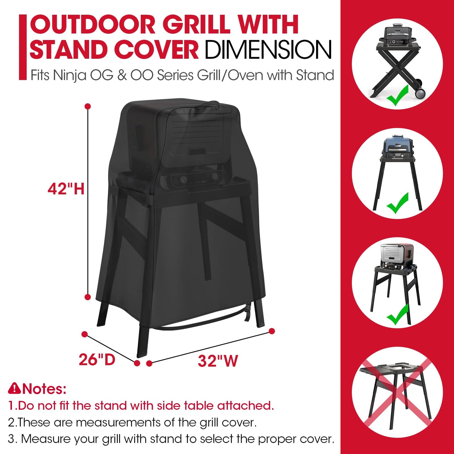 Unicook Cover Compatible with Ninja Woodfire Grill OG700 OG800 OG900 OO100 Series on Outdoor Collapsible Stand or Adjustable Stand,Heavy Duty Waterproof BBQ Grill Cover for Outdoor