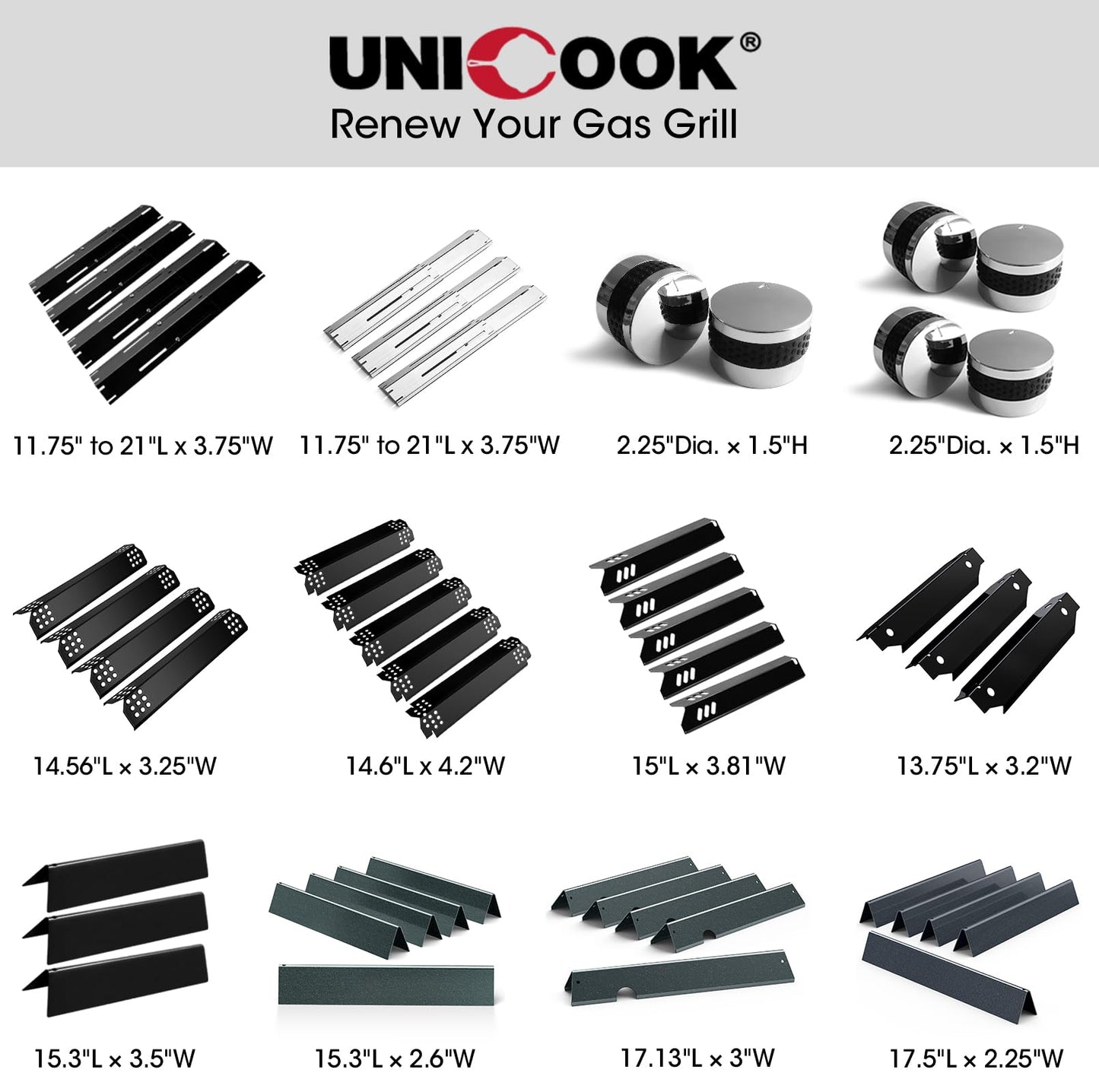 Unicook 4 Pack BBQ Burner Covers Replacement Parts, Heavy Duty Porcelain BBQ Heat Shields, Grill Heat Shield for Outdoor Grill, 15 x 3 13/16 Inch