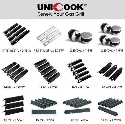 Unicook 4 Pack BBQ Burner Covers Replacement Parts, Heavy Duty Porcelain BBQ Heat Shields, Grill Heat Shield for Outdoor Grill, 15 x 3 13/16 Inch