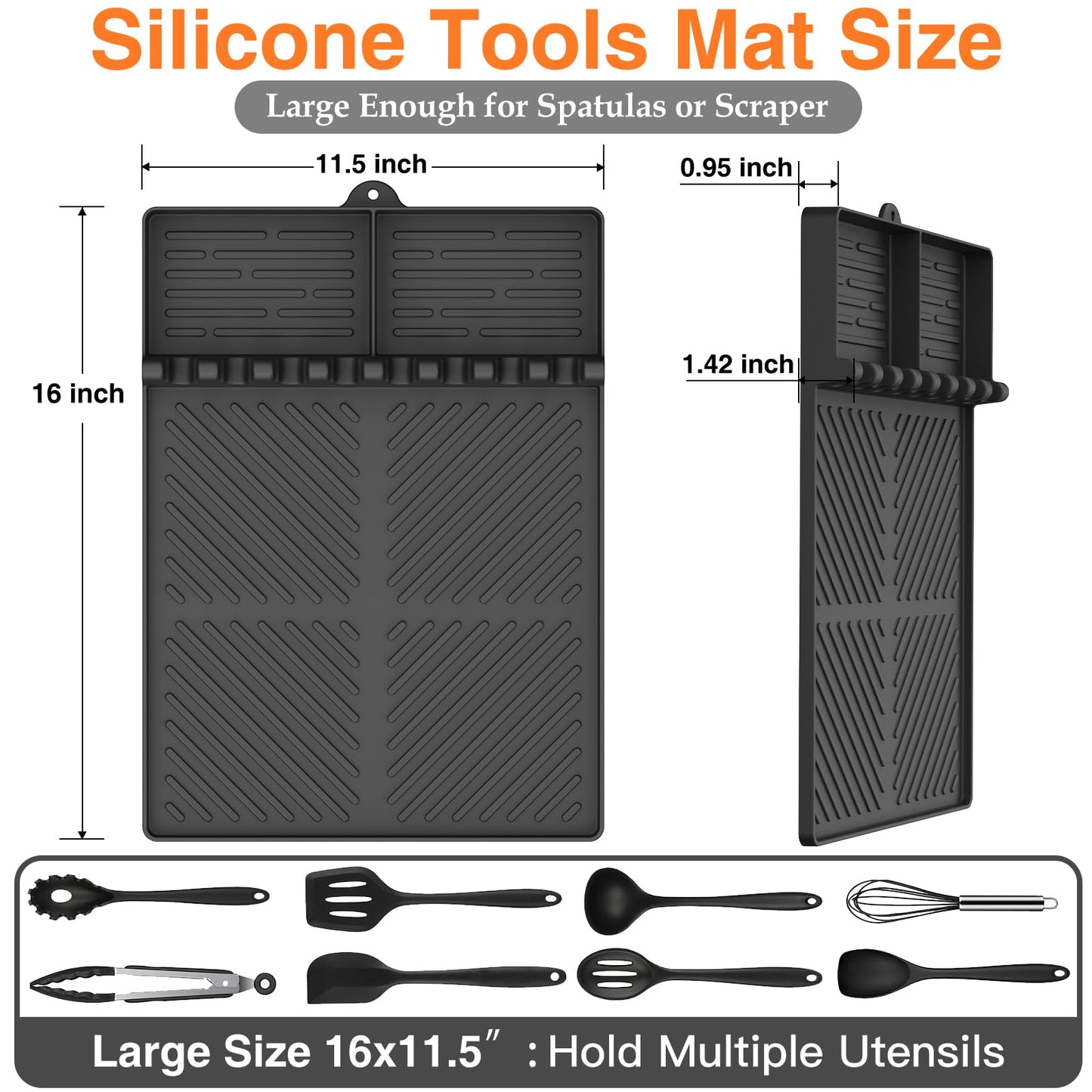 Silicone Griddle Tools Mat for Blackstone, Griddle Accessories Side Shelf Mat Grill Pad for Outdoor Grill Kitchen Counter Spatula Silicone Mat with Drip Pad Counter (Black (2Packs))