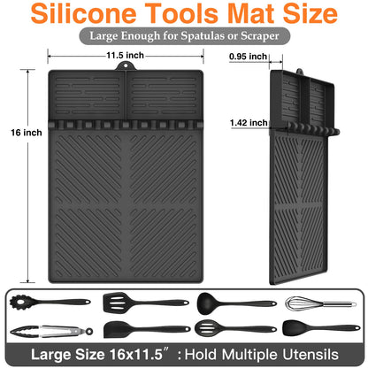 Silicone Griddle Tools Mat for Blackstone, Griddle Accessories Side Shelf Mat Grill Pad for Outdoor Grill Kitchen Counter Spatula Silicone Mat with Drip Pad Counter (Black (2Packs))