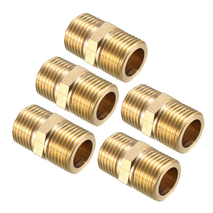 uxcell Brass Pipe Fitting, Hex Nipple, 1/2 BSP Male X 1/2 BSP Male Thread Connector 5pcs