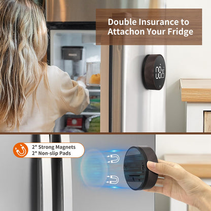 VOCOO Digital Kitchen Timer - Magnetic Countdown Countup Timer with Large LED Display Volume Adjustable, Easy for Cooking and for Seniors and Kids to Use (Deep Woodgrain)