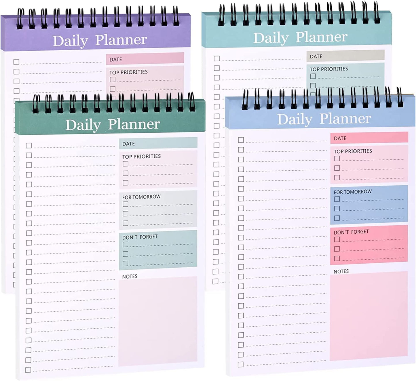 Daily Planner Notepad, 4 Pack To Do List Notepad, 52 Pages, Undated Planner and Organizer, A5, Daily Tasks Planner, Office Schedule Agenda