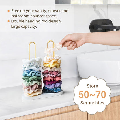 Dahey Scrunchie Holder Hair Tie Organizer Stand 2 Tier Modern Metal Hair Accessories Organizer Storage Display Jewelry Scrunchy Holder for Girls, Gold