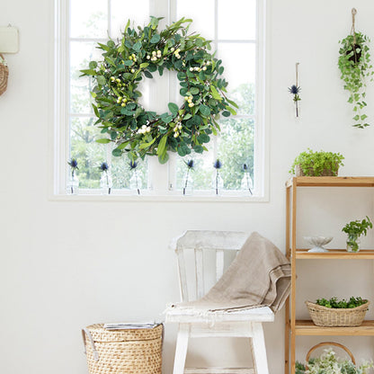 Weldomcor Green Eucalyptus Wreath for Front Door, 20 Inch Artificial Eucalyptus Leaves Wreath with Berries, Spring Summer Greenery Wreath for Indoor Outdoor Wall Window Festival Farmhouse Garden