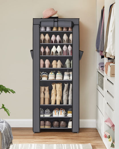 SONGMICS Shoe Rack, Shoe Storage Cabinet with Dustproof Cover, Free-Standing Storage Organizer for Closet, Entryway, Hold 27-35 Pairs of Shoes, for Sneakers, High Heels, 9-Tier, Slate Gray URXJ10G