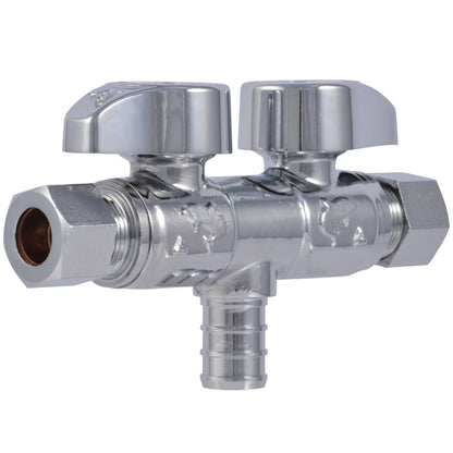Sharkbite 1/2 x 3/8 x 3/8 Inch Brass Crimp Angle Stop Valve, Dual Shut Off, Quarter Turn, PEX Pipe, PE-RT, UCDS123838Z