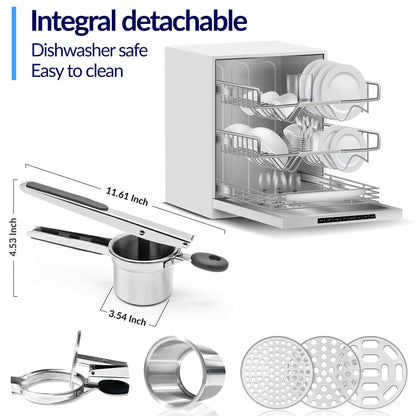 Potato Ricer,Ricer for Mashed Potatoes-3 Interchangeable Discs Potato Masher Stainless Steel for Fluffy Mashed Potatoes,Heavy Duty Spaetzle Maker with Silicone Handle,for Gnocchi Spaghetti