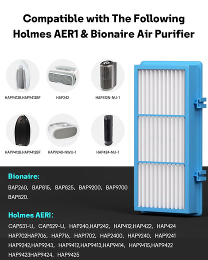 Aer1 Filter Replacement for Bionaire Holmes Air Purifiers, 2 True HEPA Filters + 4 Carbon Booster Filters, HAPF30AT