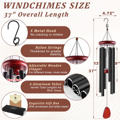 Remiawy Wind Chimes Outdoor, 37" Large Deep Tone Windchimes with 6 Aluminum Tubes, Sympathy Gift for Loss Loved One, Memorial Wind Chimes for Outside Garden Patio Yard Balcony Courtyard and Home Decor