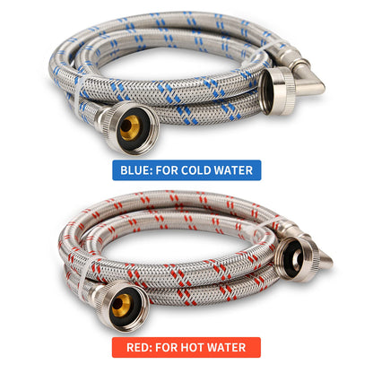 Watflow Stainless Steel Washing Machine Hoses with 90 Degree Elbow, Burst Proof Hot and Cold Water Connection Inlet Supply Lines for Washer, 4Ft