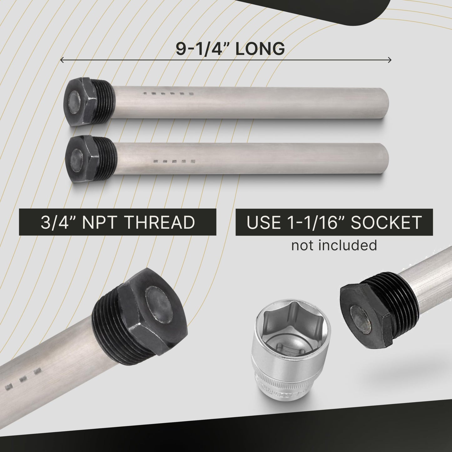 Anode RV Water Heater Set of 2 - Camper Anode Rod 3/4'' Thread - Magnesium Rod Compatible With Mor-Flo and Suburban Tanks