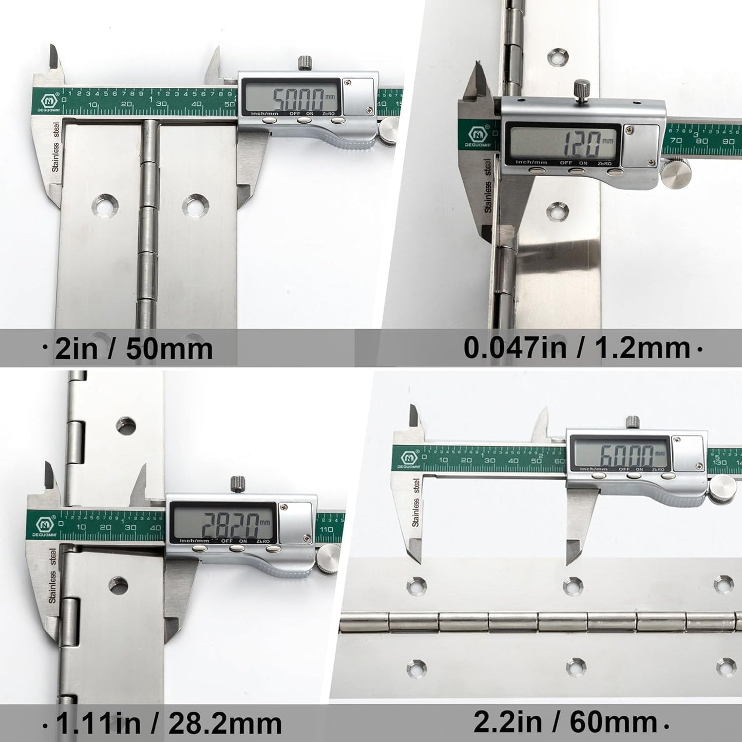 2 Pack Heavy Duty Piano Hinge 11 Inch x 2 Inch Width, 0.047'' Thick Stainless Steel Continuous & Piano Hinge for Cabinet, Door, Toolbox, Wooden Box, Metal Plate, Furniture, Industrial Project