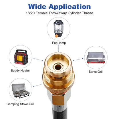WADEO 12 FT Propane Quick Connect Hose for RV to Gas Grill, 1/4" Quick Connect Hose Converter Replacement for 1 LB Throwaway Bottle Connects 1 LB Portable Appliance to RV 1/4" Female Quick Disconnect