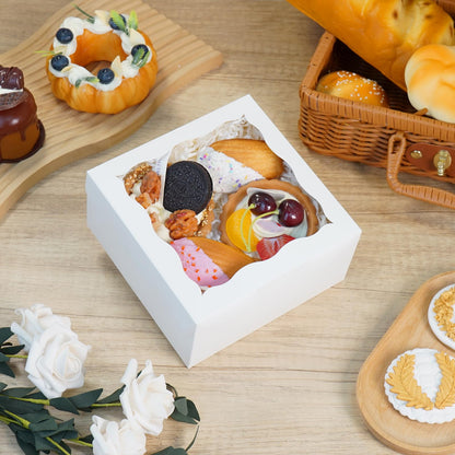 XINHPKGG 50 Pack Cookie Boxes 6x6x3 Inch Bakery Boxes with Window Treat Box Dessert Box for Macaron Mini Cake Chocolate Covered Strawberries Pastry - White