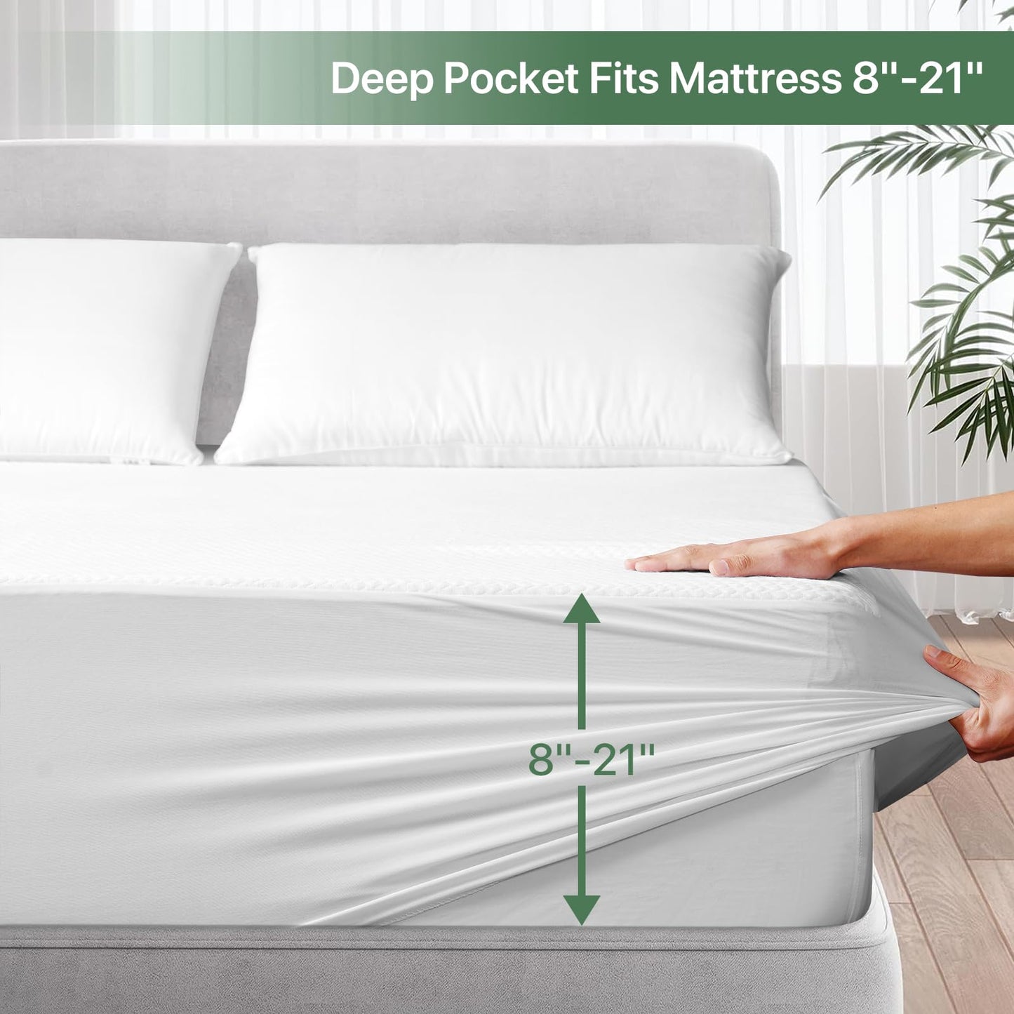 TASTELIFE Bamboo Mattress Protector Queen Size 100% Waterproof 3D Air Fabric Cooling Mattress Cover with 8”-21” Deep Pocket Soft Breathable Noiseless Bed Protector