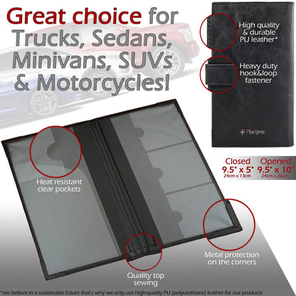 Auto Insurance and Registration Card Holder - Vehicle Glove Box Document Organizer - Car Essential Paperwork Holder for DMV, AAA, Contact Information Cards - Premium PU Leather Wallet Case - Black