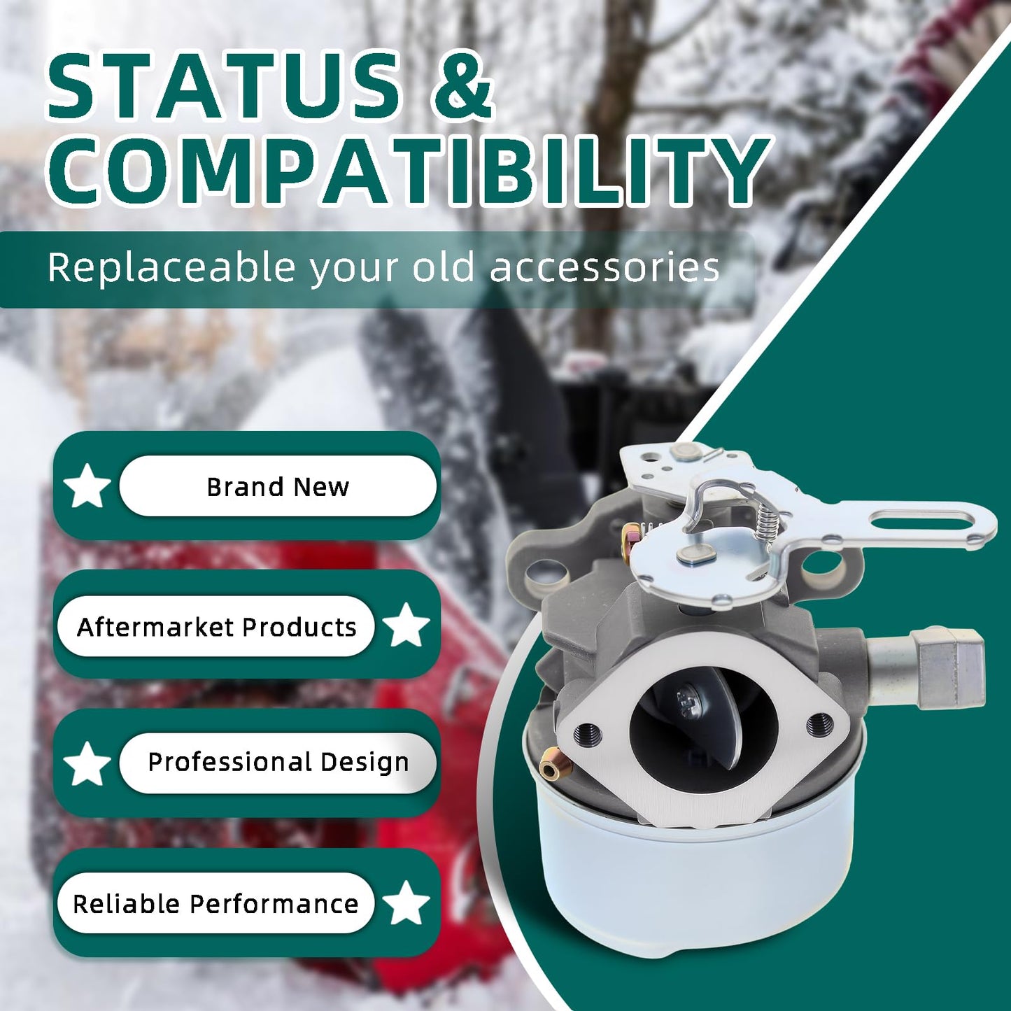 640084B Carburetor for Tecumseh 4HP 5HP, MTD HSSK40 HSSK50 HSSK55 HS50 LH195SA Toro 632107 632107A 640084A Snowblower Engines