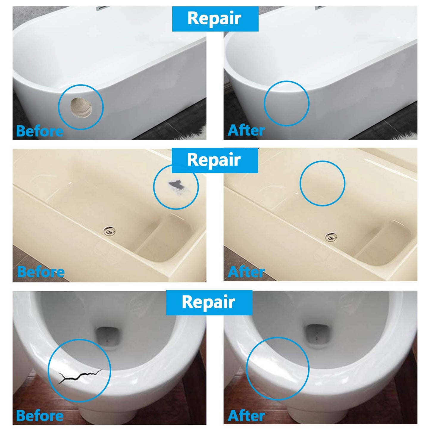 Porcelain Repair Kit (Color Match), Bathtub Repair Kit White, Tub Repair Kit White, 3.7oz Fiberglass Repair Kit for Porcelain Ceramic Enamel Acrylic, Tub Tile Sink and Shower Chip Crack Repair Kit