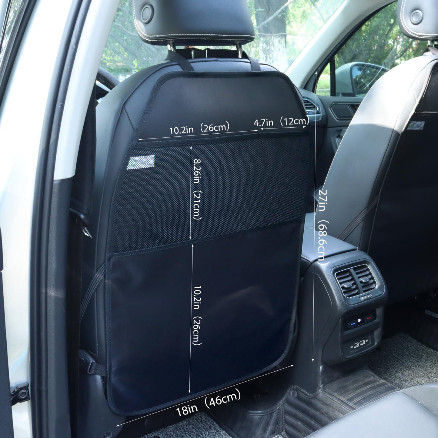 Viaviat Car Seat Protector Large Kick Mat 2 Pack Durable Water Resistant Auto Seat Back Covers with 2 Mesh Pockets Protection Against Dust Mud Scratches (Black, 2-Pack)
