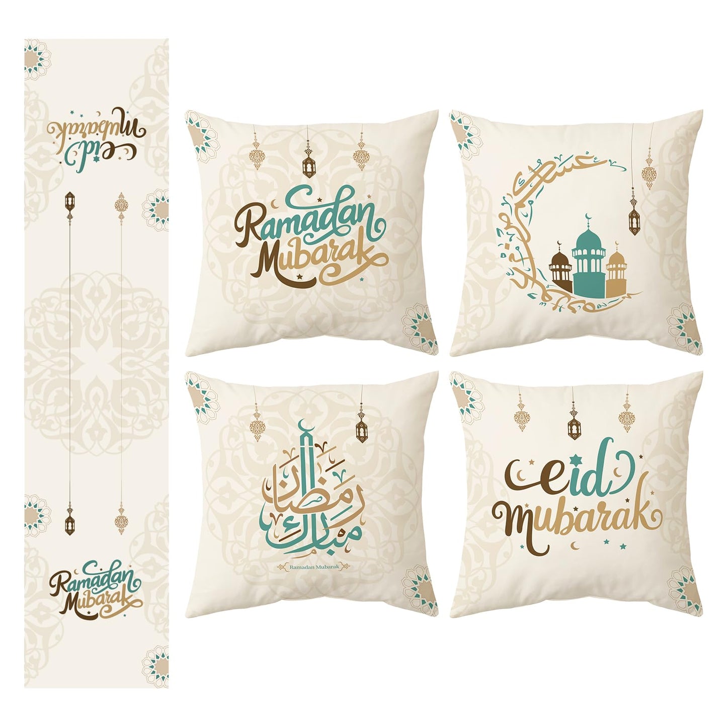 Ramadan Decorations for Home 2026 - Table Runner & 4pcs 18x18 inches Pillow Covers - Ramadan Decor for Table Couch - Gifts-Indoor (18" x 18" (Pack of 5))