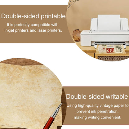 SOYANGNEK 100 Sheets Vintage Paper 120GSM 8.5 x 11 Antique Looking Letterhead Paper Thicker Double-Sided Aged Parchment Paper for Printing Certificate Writing Invitation Resume Award Craft