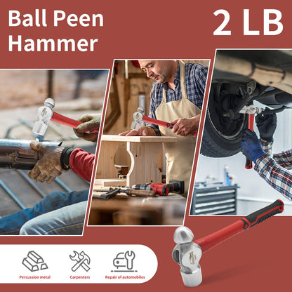 HOUSERAN Ball Peen Hammer 1.1kg, Big Ball Pein Hammer with Non-Slip Rubber Grip, Metal Hammer for Metal Work, Rounding, Mechanics