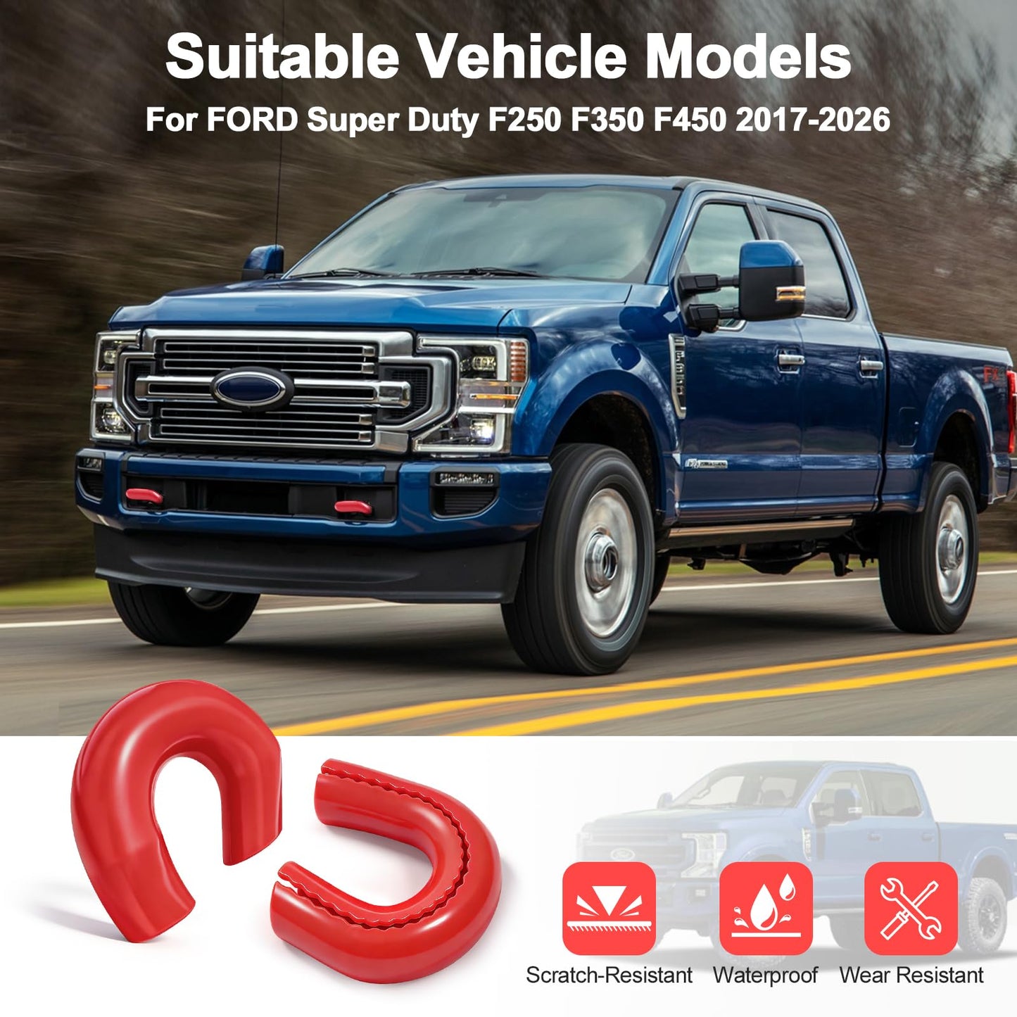 TOVIIEA Tow Hook Covers for Ford Super Duty F250 F350 F450 2017-2026 Thicken Upgrade, Tow Hitch Covers Compatible with F250/F350/F450 2017-2026 Accessories,2PCS-RED