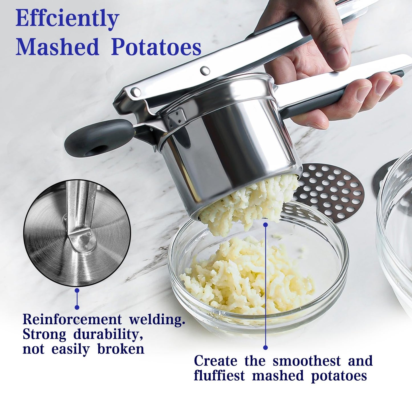 Potato Ricer,Ricer for Mashed Potatoes-3 Interchangeable Discs Potato Masher Stainless Steel for Fluffy Mashed Potatoes,Heavy Duty Spaetzle Maker with Silicone Handle,for Gnocchi Spaghetti