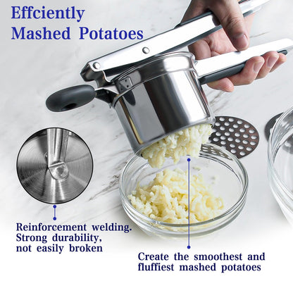 Potato Ricer,Ricer for Mashed Potatoes-3 Interchangeable Discs Potato Masher Stainless Steel for Fluffy Mashed Potatoes,Heavy Duty Spaetzle Maker with Silicone Handle,for Gnocchi Spaghetti