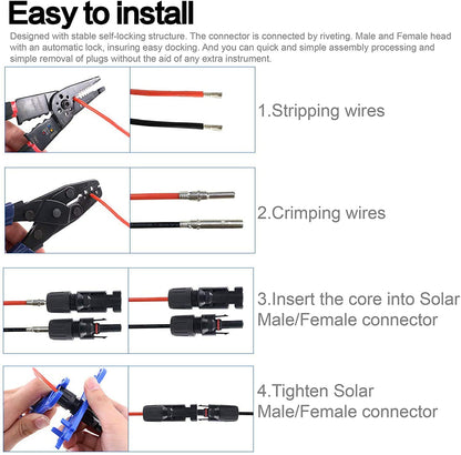 Ruikarhop MC4 Connectors Y Branch 1 to 4 Adapter Cable Wire Plug,MC4 Assembly Tool and 5 Pairs Male/Female Solar Panel Connectors