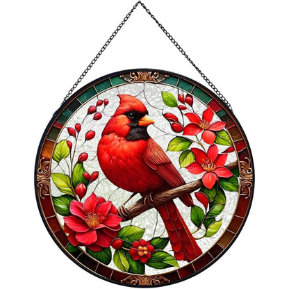 RIVEENY Cardinal Suncatcher Stained Glass, Stained Glass Window Hanging, Cardinal Gifts for Women, Red Birds Suncatchers for Windows, Hand Painted Glass for Birds Lover 20cm/7.87inch