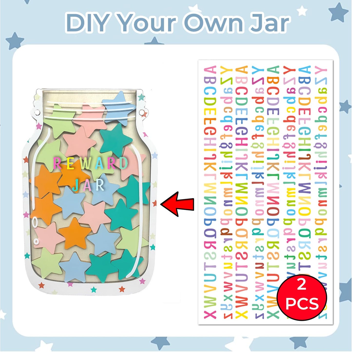 Rolzchoy 2 Pack Star Reward Jar Set, Magnetic Reward Jar for Classroom Reward System, Toddlers Potty Home Training Reward, Kids Incentive Behavior Management for Boys Girls