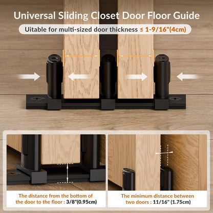 AONAYIOA Siding Closet Door Floor Guide,Update Adjustable 3-Roller Design for Bypass Door Floor Guide,Sliding Door Bottom Guide,Easy Install, Black