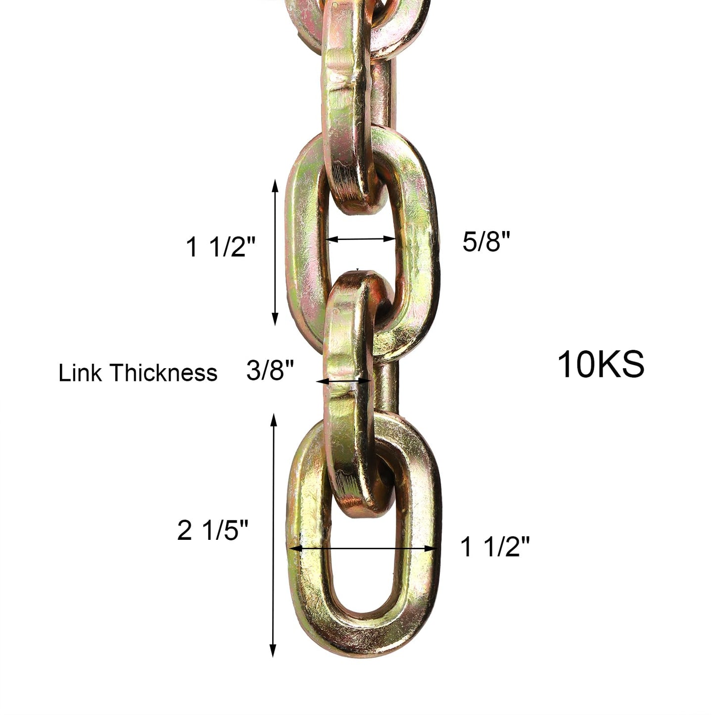 Yarlung 2 Feet Hardened Steel Security Chain, 10KS 3/8" Thick Heavy Duty Square Link Chain for Bikes, Motorcycles, Protected from Prying, Sawing, and Cutting