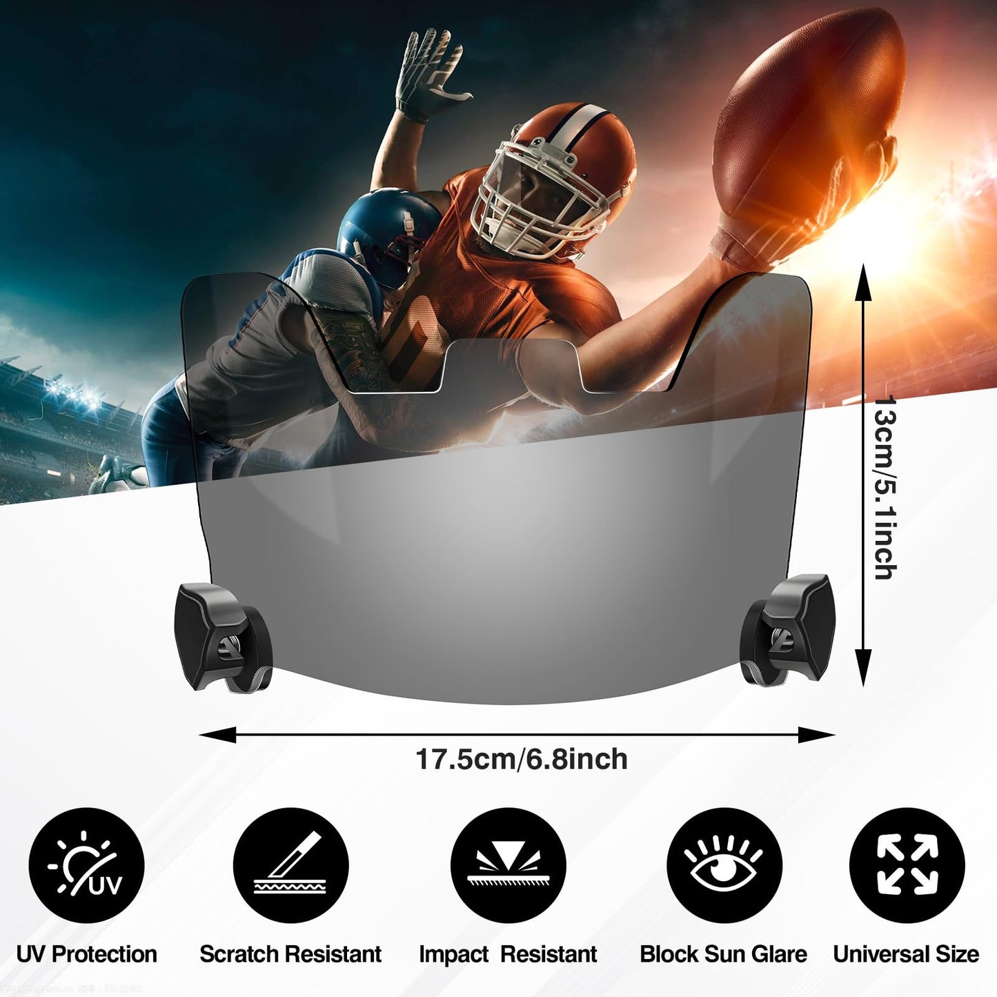 Automiim 2 Pcs Football Visor, Football Helmet Visor Fits Youth & Adult, Professional Football Visor Eye-Shield with High Clarity and Anti-Scratch Football Protective Gear, Black and Clear