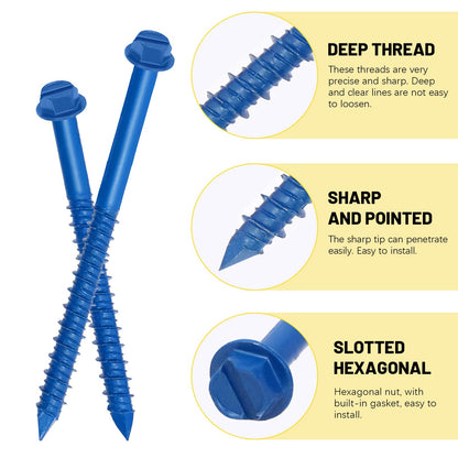 Mardatt 102Pcs 1/4” 5 Sizes Concrete Screws, Slotted Hex Washer Head Concrete Screws Anchor with Drill Bit and Hex Bit Socket, Self Tapping Masonry Screws for Anchoring to Masonry Block Brick Stucco