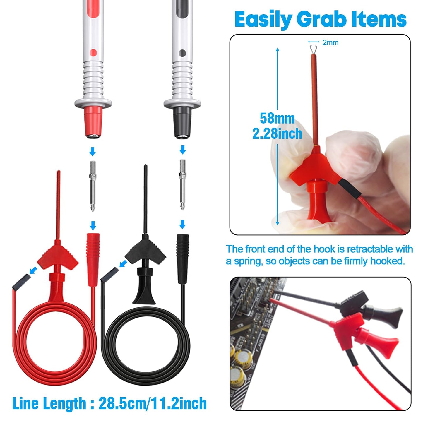 Col-Pary Multimeter Test Leads Set,21PCS Digital Electrical Test Probes Set with Alligator Clips,SMD IC Test Hook Clip,Test Tweezer,Spade Plug,Replaceable Precision Sharp Probes for Multimeter Testing