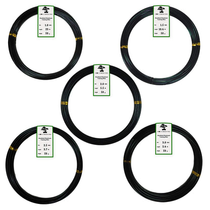 Anodized Aluminum Bonsai Training Wire 5-Size Starter Set with Canvas Bag - 1.0mm, 1.5mm, 2.0mm, 2.5mm, 3.0mm (147 feet Total) - Choose Your Color (5 Sizes, Black)