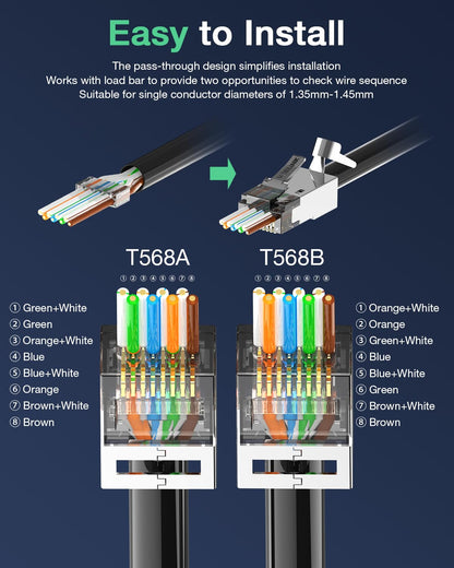 VCELINK Cat7 RJ45 Connectors Pass Through, 30 Pack Shielded Modular Plug for Cat7/Cat6A Network Cables, Ethernet Ends with Strain Relief Boots, Black