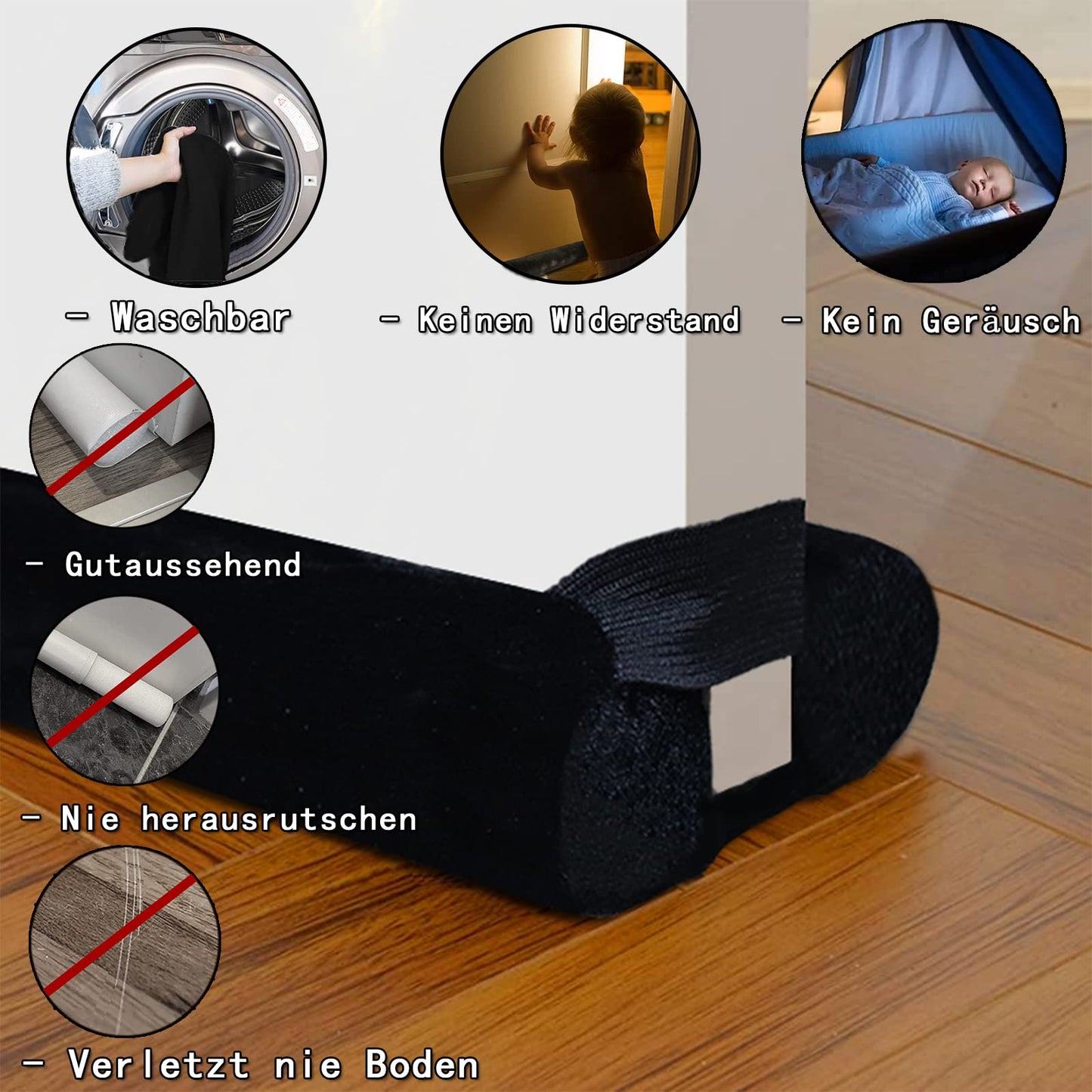 BKSAI Door Draft Stopper for Doors No Adhesive Draught Excluder Under Door Wind Sound Blocker for Bottom of Door,Reduce Noise Draught Excluder Sweep Sound Proof(Black)
