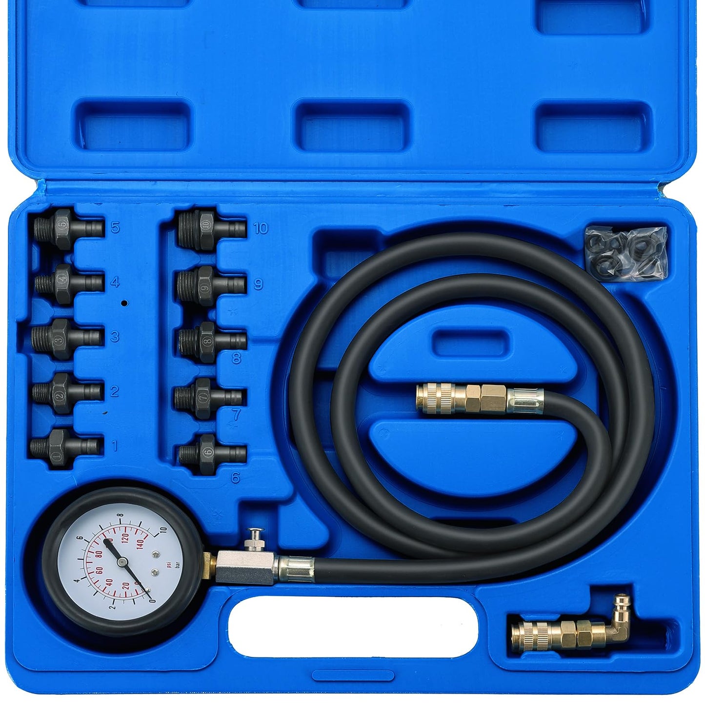 Acymner Oil Pressure Tester Kit | 0-140 PSI Engine Cylinder Oil Pressure Diagnostic Tester Tool Set with Hose Adapters for Cars ATVs Trucks Use