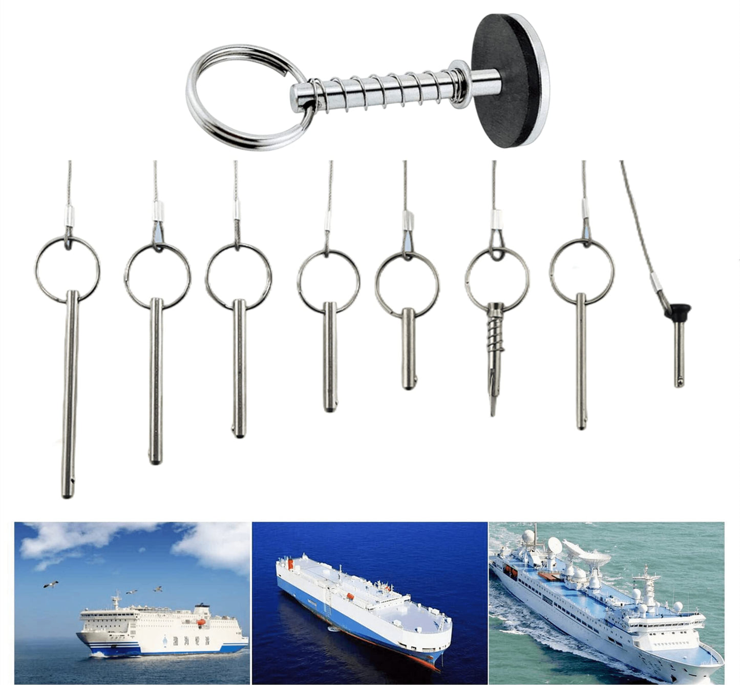 Diameter 3/16" Stainless Steel Black Nylon Head Pull Pin With Lanyard - Marine Bimini Top Pins for Swivel Ball Deck Hinge Quick Release (6)